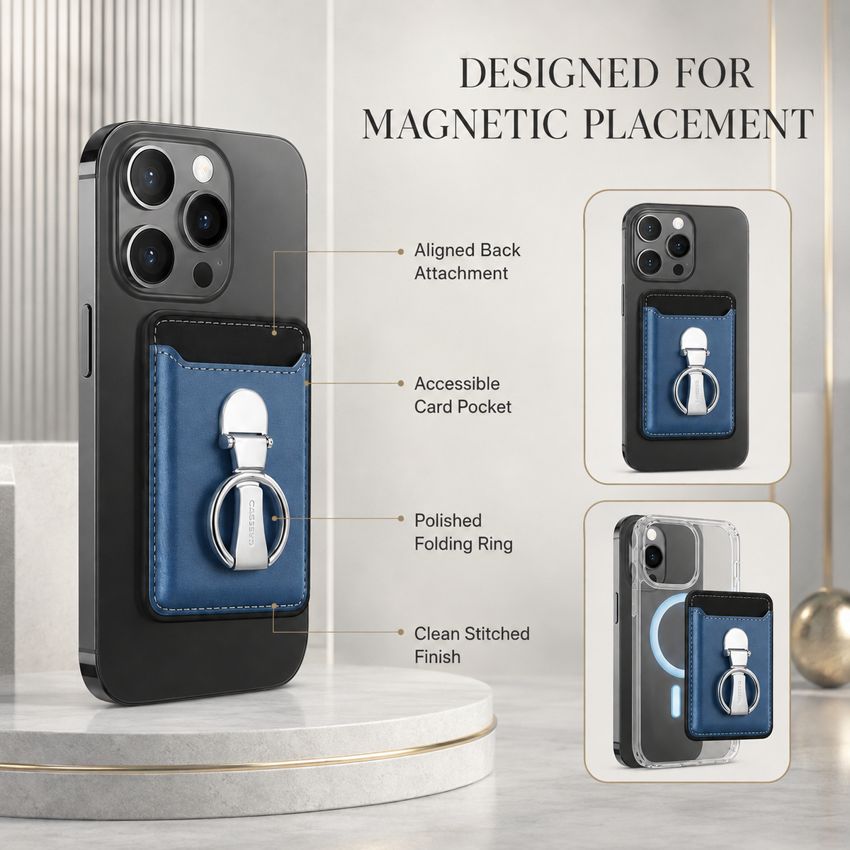 Premium Magnetic Wallet Case MagSafe Card Holder Multiple Card Slots Foldable Ring Grip Kickstand Strong Magnetic Attachment PU Leather Compatible with iPhone
