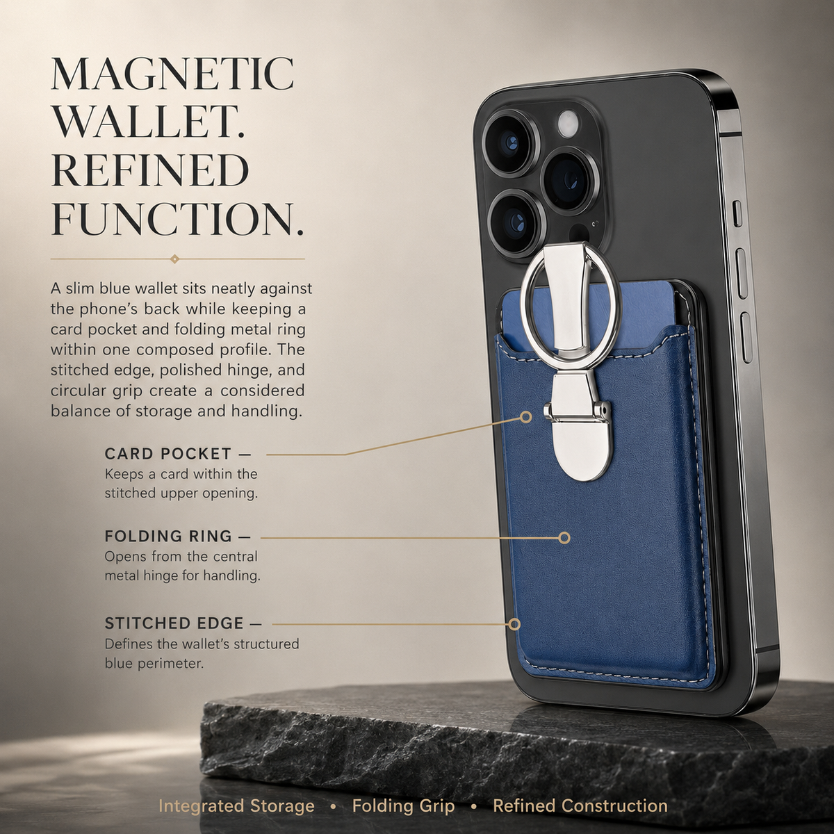 Premium Magnetic Wallet Case MagSafe Card Holder Multiple Card Slots Foldable Ring Grip Kickstand Strong Magnetic Attachment PU Leather Compatible with iPhone