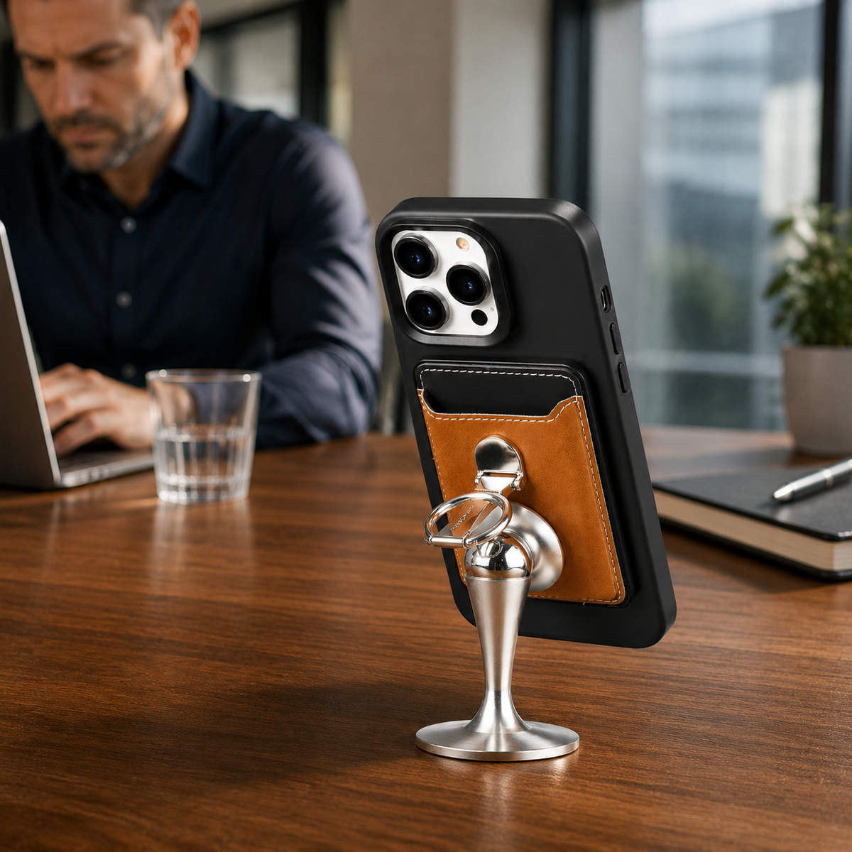 Premium Magnetic Wallet Case MagSafe Card Holder Multiple Card Slots Foldable Ring Grip Kickstand Strong Magnetic Attachment PU Leather Compatible with iPhone