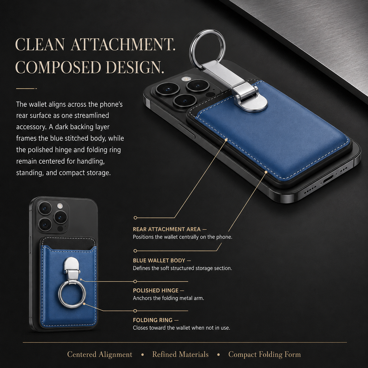 Premium Magnetic Wallet Case MagSafe Card Holder Multiple Card Slots Foldable Ring Grip Kickstand Strong Magnetic Attachment PU Leather Compatible with iPhone