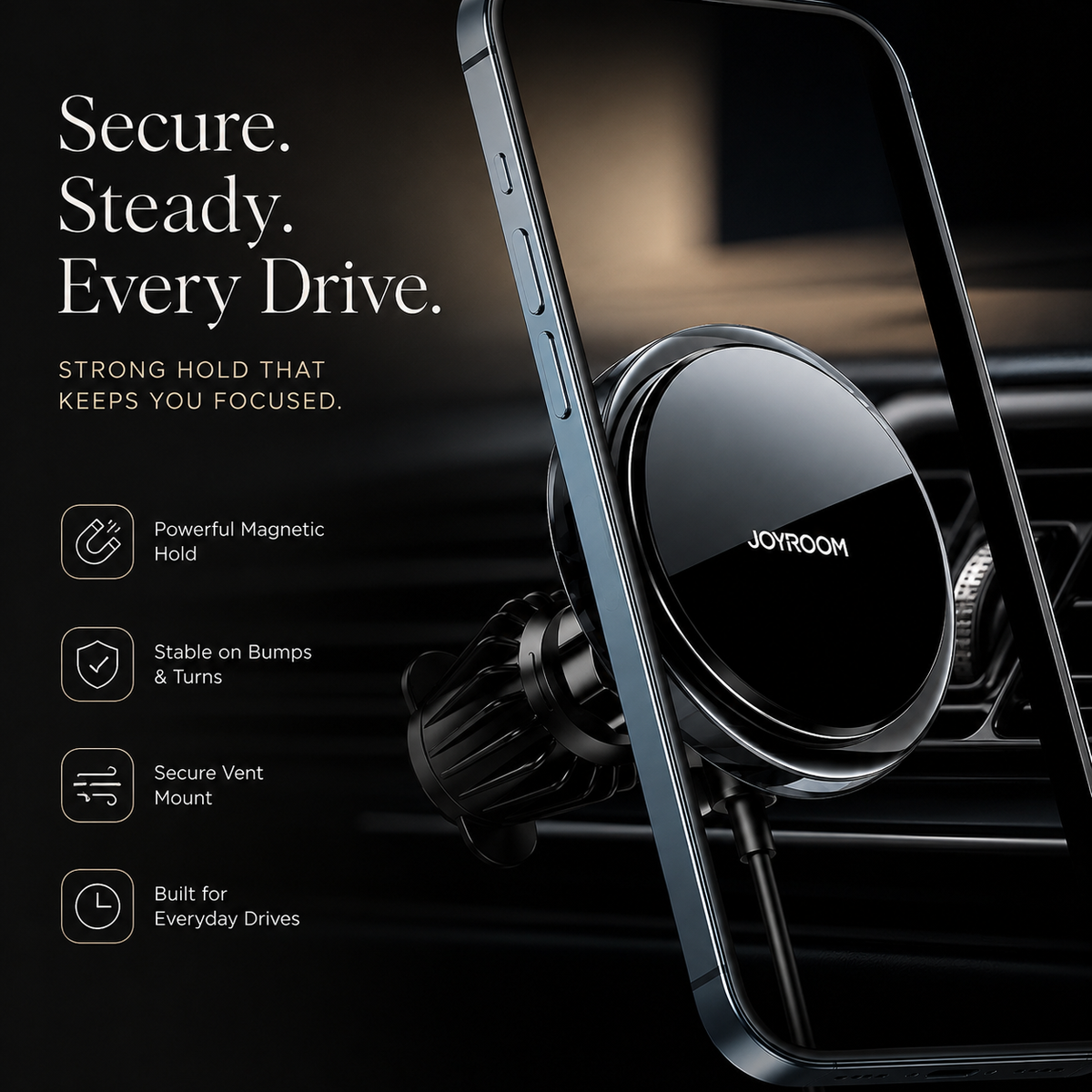 Premium Magnetic Wireless Car Phone Holder Fast Charging Mount 360 Rotating Dashboard Air Vent Stand MagSafe Compatible Smartphone Holder Compatible with iPhone
