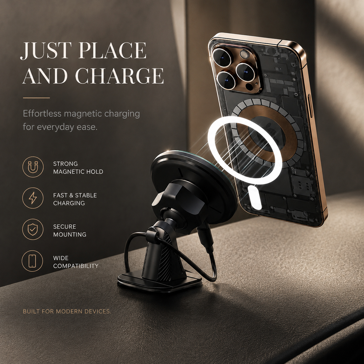 Premium Magnetic Wireless Car Phone Holder Fast Charging Mount 360 Rotating Dashboard Air Vent Stand MagSafe Compatible Smartphone Holder Compatible with iPhone