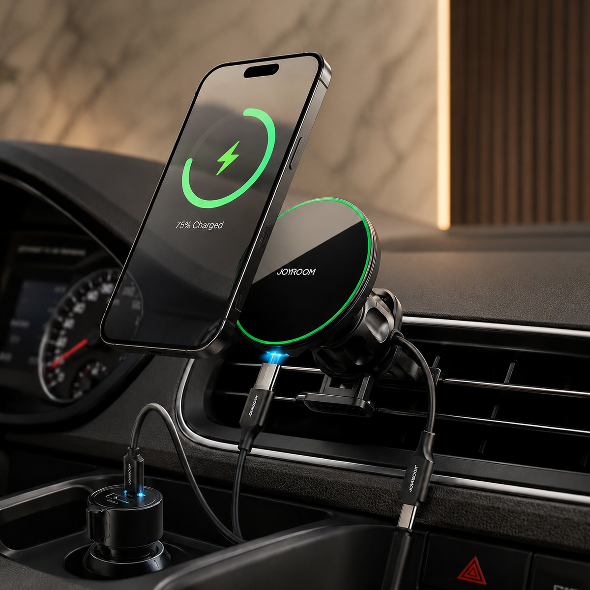 Premium Magnetic Wireless Car Phone Holder Fast Charging Mount 360 Rotating Dashboard Air Vent Stand MagSafe Compatible Smartphone Holder Compatible with iPhone
