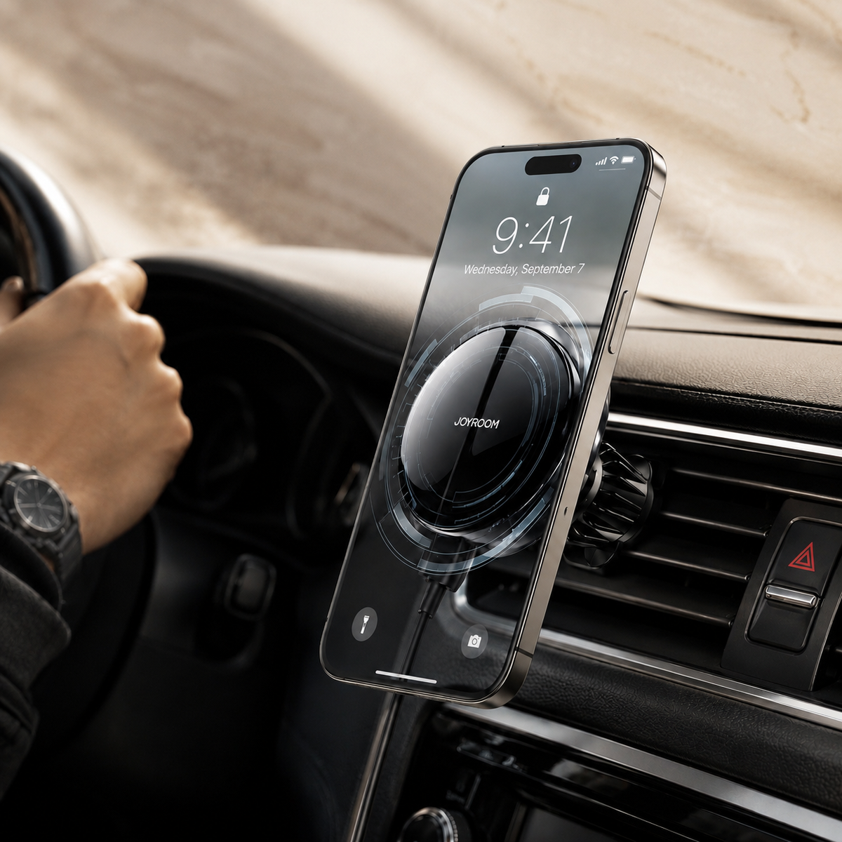 Premium Magnetic Wireless Car Phone Holder Fast Charging Mount 360 Rotating Dashboard Air Vent Stand MagSafe Compatible Smartphone Holder Compatible with iPhone