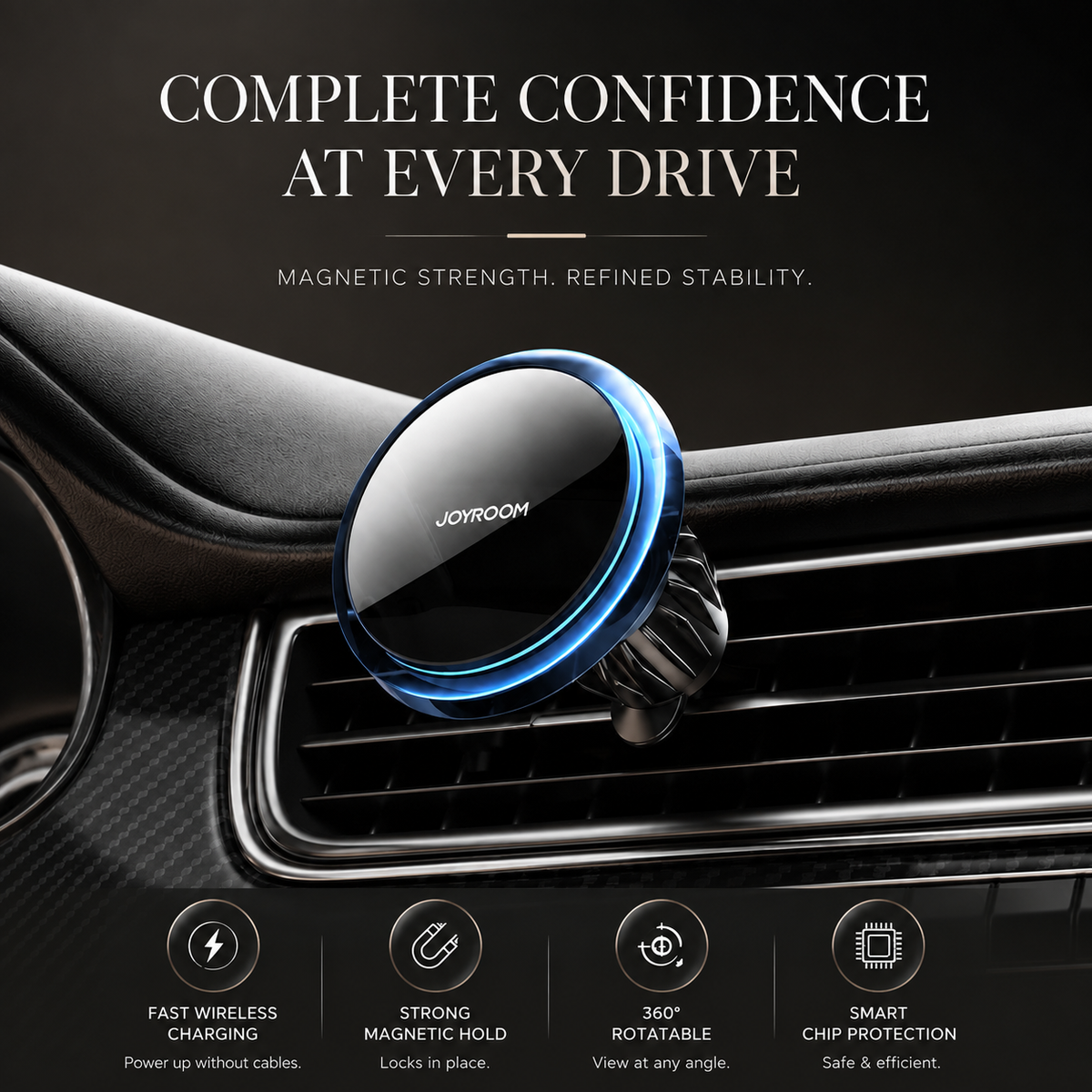 Premium Magnetic Wireless Car Phone Holder Fast Charging Mount 360 Rotating Dashboard Air Vent Stand MagSafe Compatible Smartphone Holder Compatible with iPhone