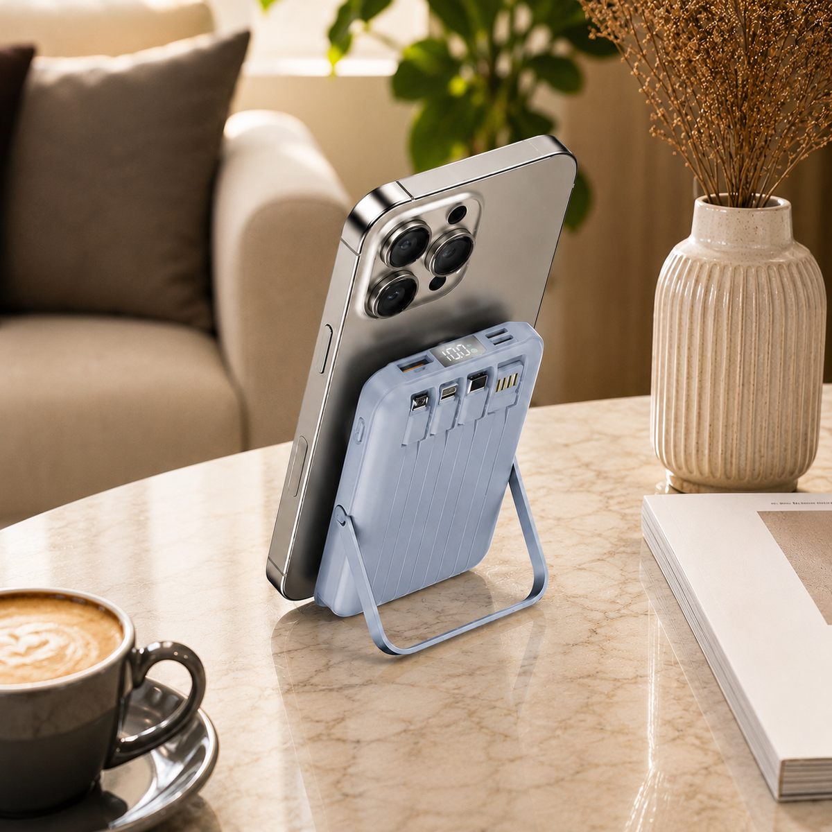 Premium Magnetic Wireless Power Bank 10000mAh 22.5W Fast Charging Portable Battery Built In Cable Wireless Charger Stand PD Compatible with iPhone