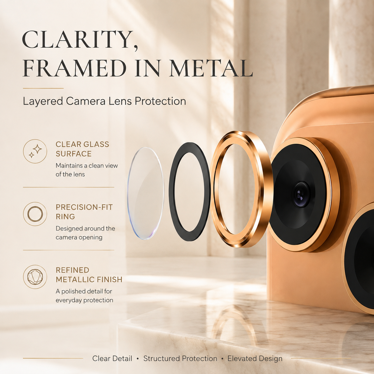 Premium Metal Camera Lens Protector Tempered Glass Scratch Resistant Shockproof Anti Dust Protective Ring Slim Camera Cover Compatible with iPhone Pro