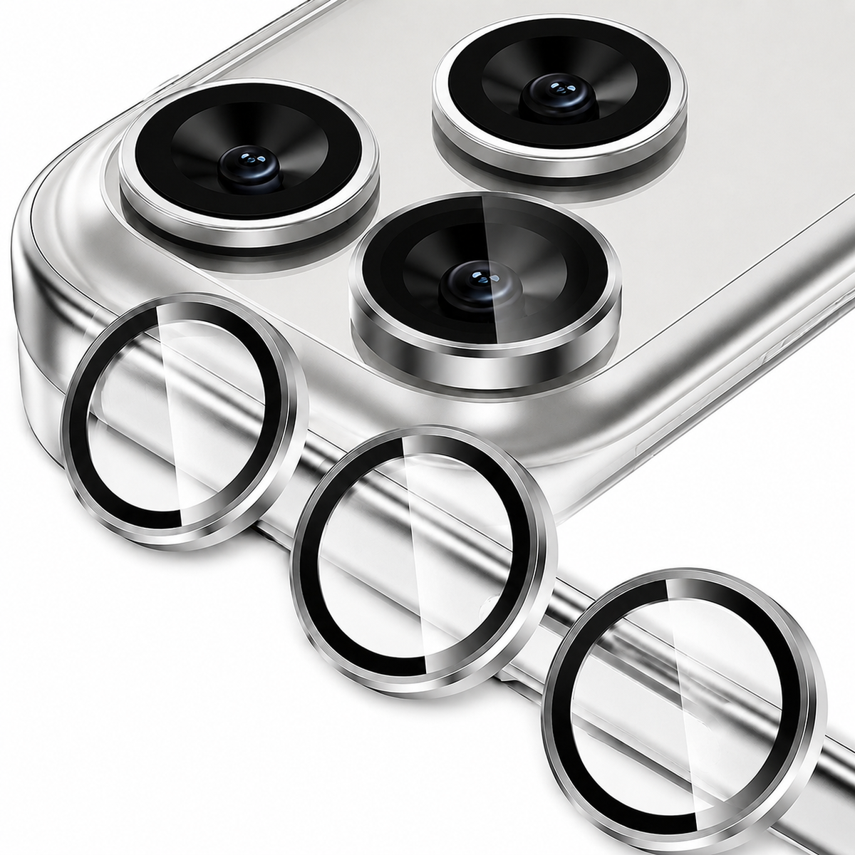 Premium Metal Camera Lens Protector Tempered Glass Scratch Resistant Shockproof Anti Dust Protective Ring Slim Camera Cover Compatible with iPhone Pro