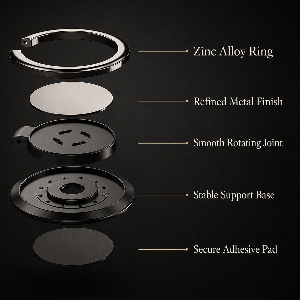 Premium Metal Finger Ring Phone Holder 180 Rotating Grip Stand Foldable Kickstand Adhesive Smartphone Holder Zinc Alloy Universal Compatible with iPhone