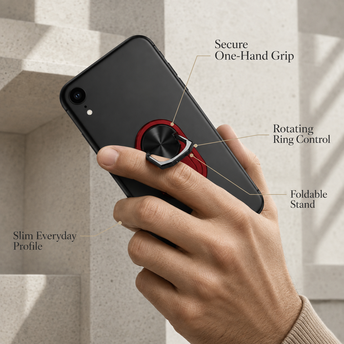 Premium Metal Finger Ring Phone Holder 180 Rotating Grip Stand Foldable Kickstand Adhesive Smartphone Holder Zinc Alloy Universal Compatible with iPhone