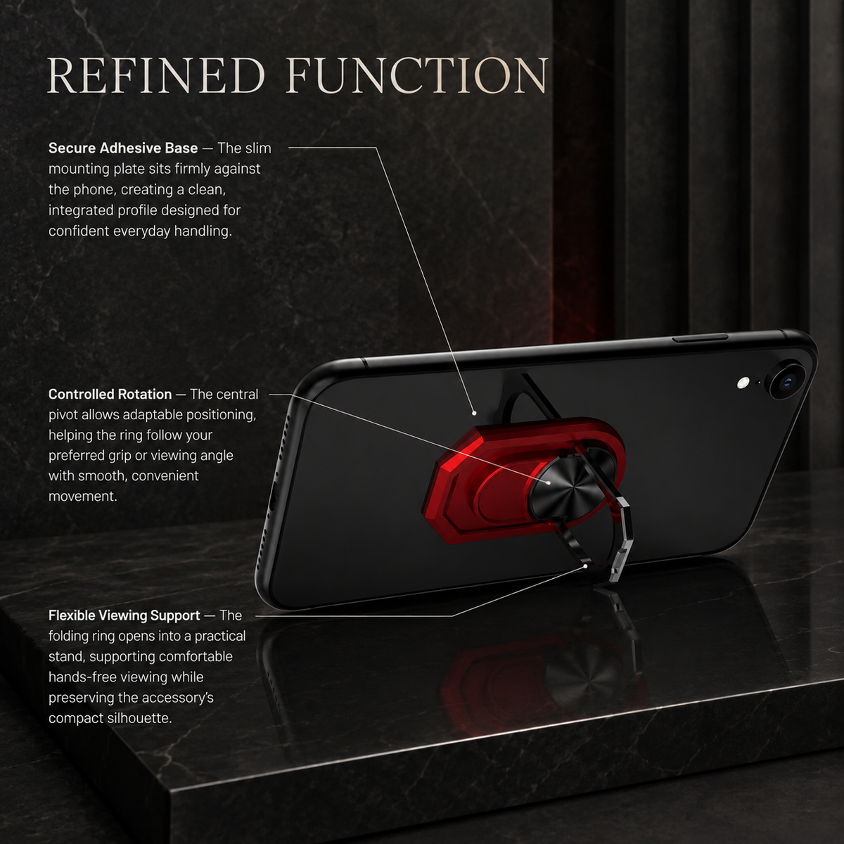 Premium Metal Finger Ring Phone Holder 180 Rotating Grip Stand Foldable Kickstand Adhesive Smartphone Holder Zinc Alloy Universal Compatible with iPhone