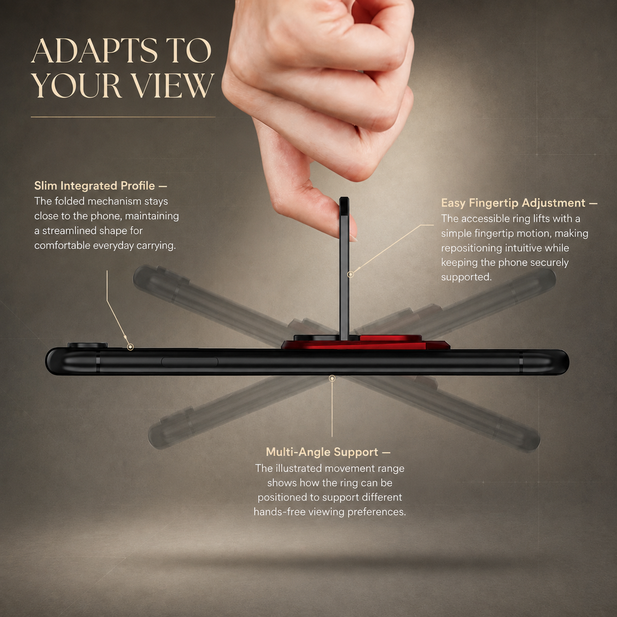 Premium Metal Finger Ring Phone Holder 180 Rotating Grip Stand Foldable Kickstand Adhesive Smartphone Holder Zinc Alloy Universal Compatible with iPhone