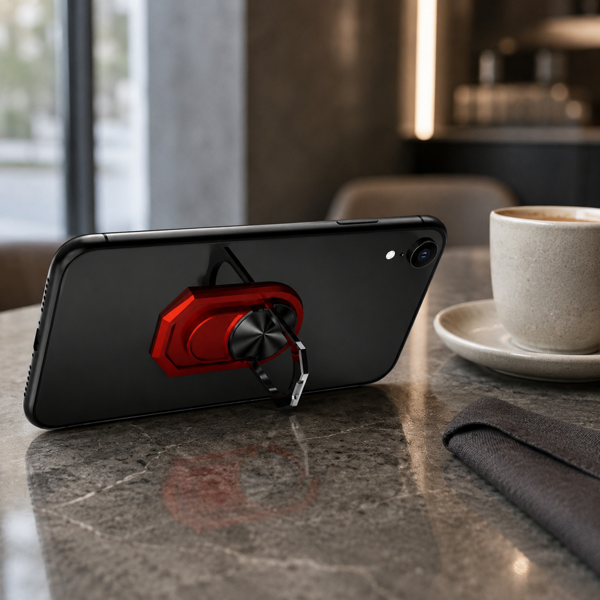 Premium Metal Finger Ring Phone Holder 180 Rotating Grip Stand Foldable Kickstand Adhesive Smartphone Holder Zinc Alloy Universal Compatible with iPhone