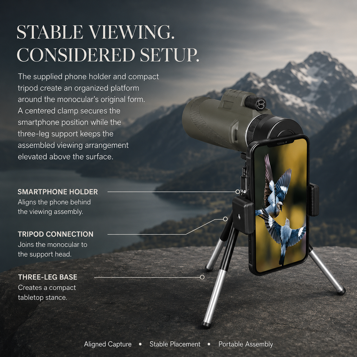 Premium Portable Zoom HD Monocular Telescope 80x100 High Power Scope FMC BAK4 Optics Phone Adapter Tripod Long Range Outdoor Travel Compatible with iPhone