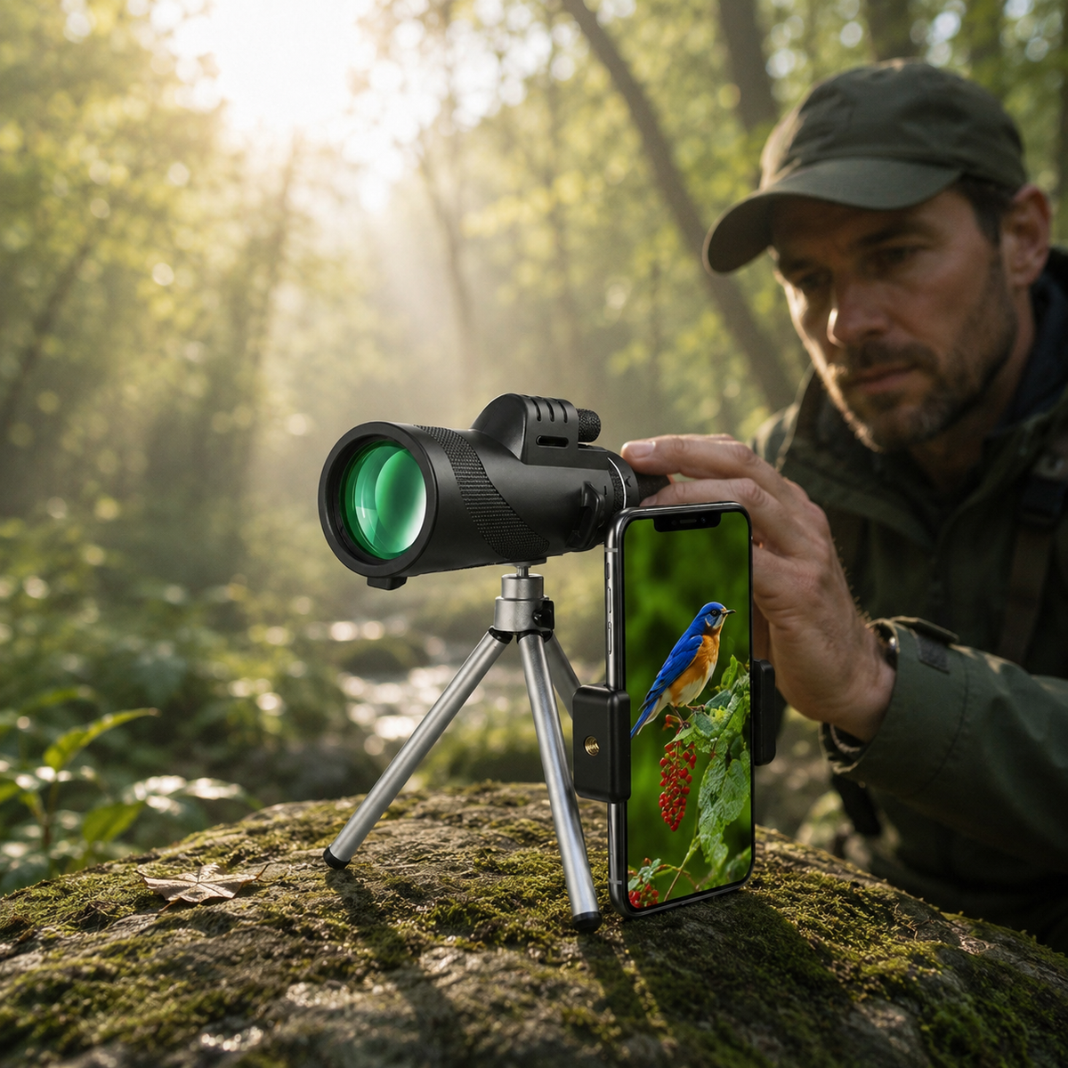 Premium Portable Zoom HD Monocular Telescope 80x100 High Power Scope FMC BAK4 Optics Phone Adapter Tripod Long Range Outdoor Travel Compatible with iPhone