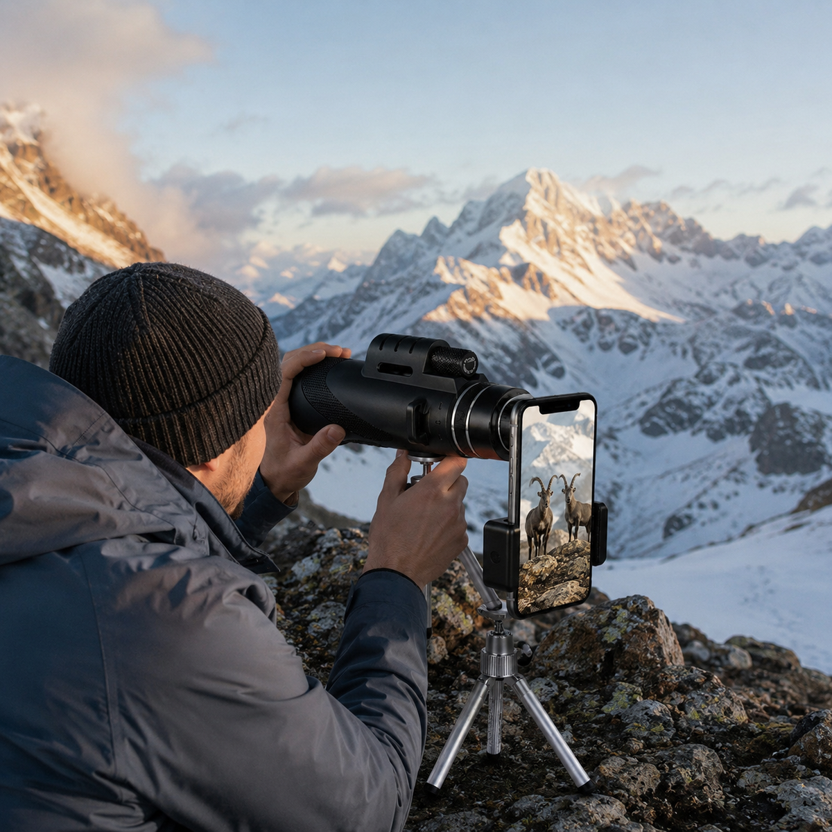 Premium Portable Zoom HD Monocular Telescope 80x100 High Power Scope FMC BAK4 Optics Phone Adapter Tripod Long Range Outdoor Travel Compatible with iPhone