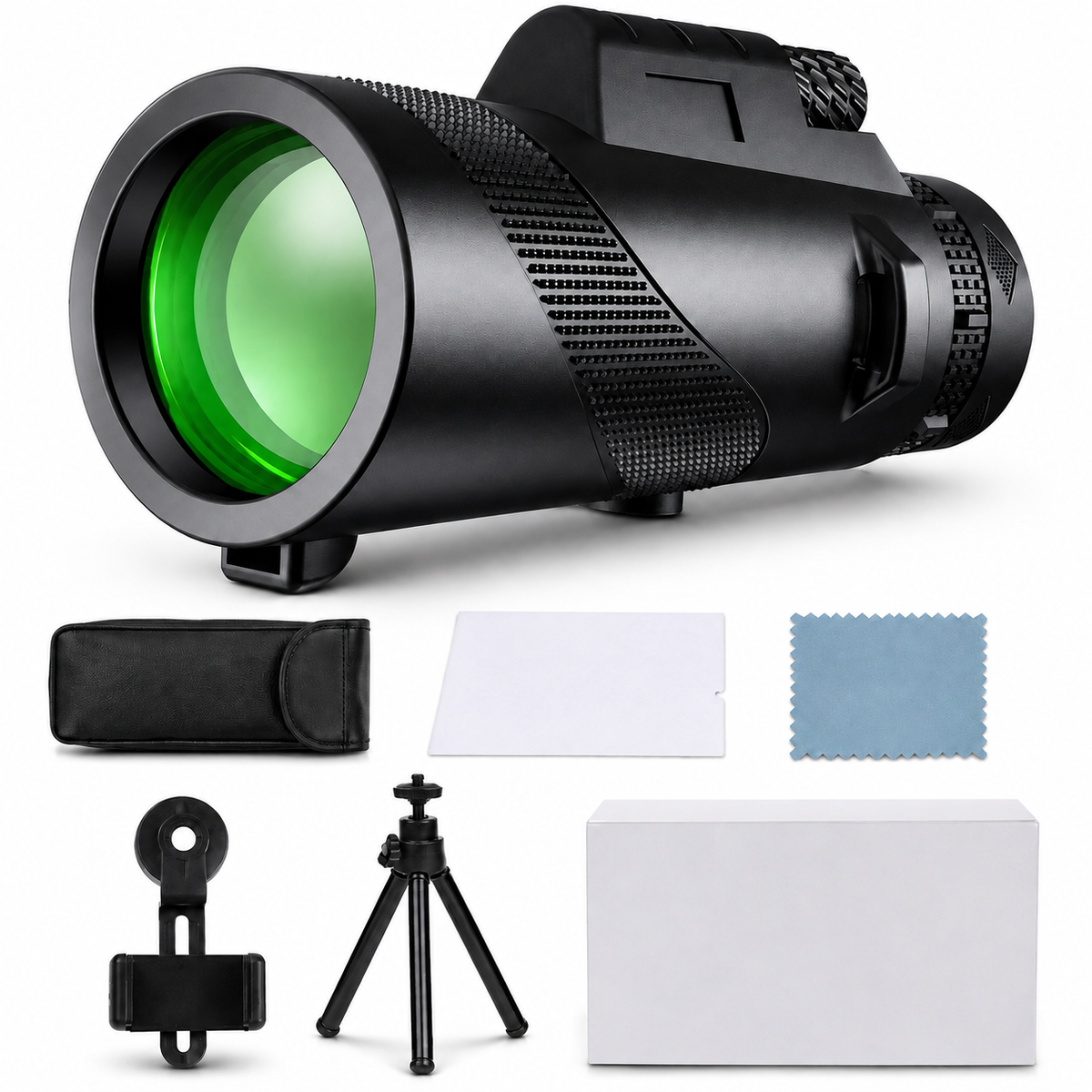 Premium Portable Zoom HD Monocular Telescope 80x100 High Power Scope FMC BAK4 Optics Phone Adapter Tripod Long Range Outdoor Travel Compatible with iPhone