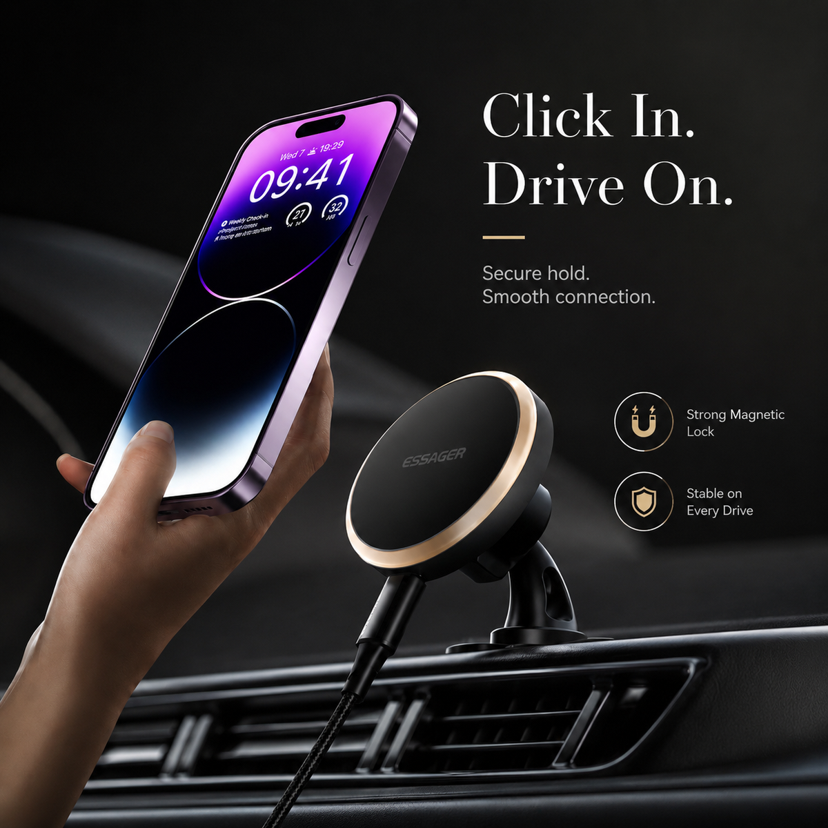 Premium RGB Magnetic Wireless Car Phone Holder 15W Qi Fast Charging Mount 360 Rotating Dashboard Air Vent Stand LED Light Compatible with iPhone
