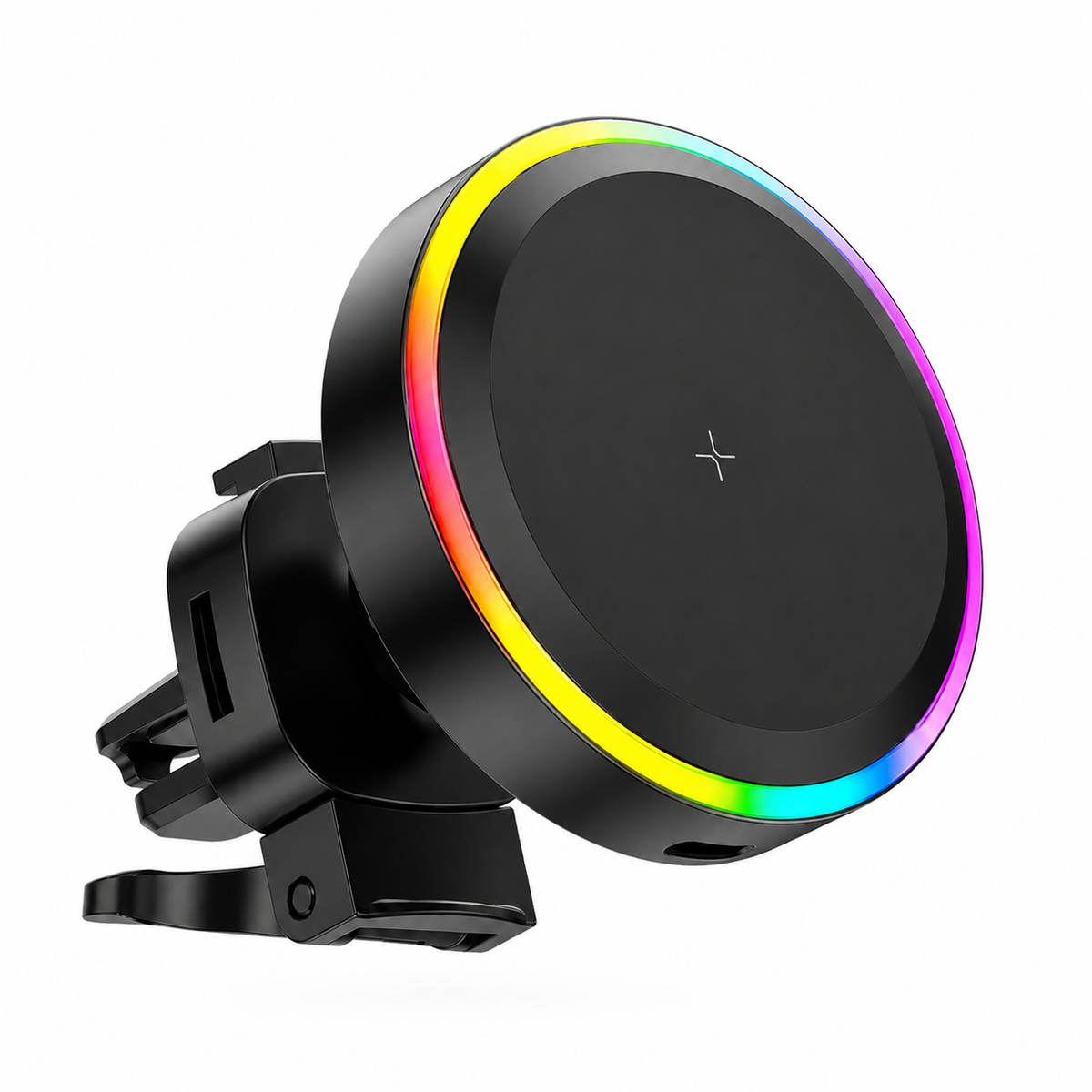 Premium RGB Magnetic Wireless Car Phone Holder 15W Qi Fast Charging Mount 360 Rotating Dashboard Air Vent Stand LED Light Compatible with iPhone