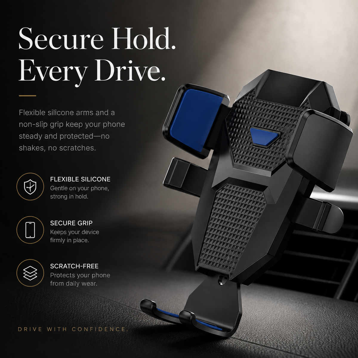 Premium Suction Cup Car Phone Holder Windshield Dashboard Mount 360 Rotating Gravity Lock GPS Stand Adjustable Telescopic Arm Compatible with iPhone