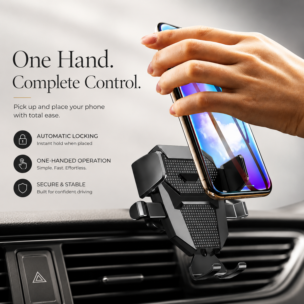 Premium Suction Cup Car Phone Holder Windshield Dashboard Mount 360 Rotating Gravity Lock GPS Stand Adjustable Telescopic Arm Compatible with iPhone
