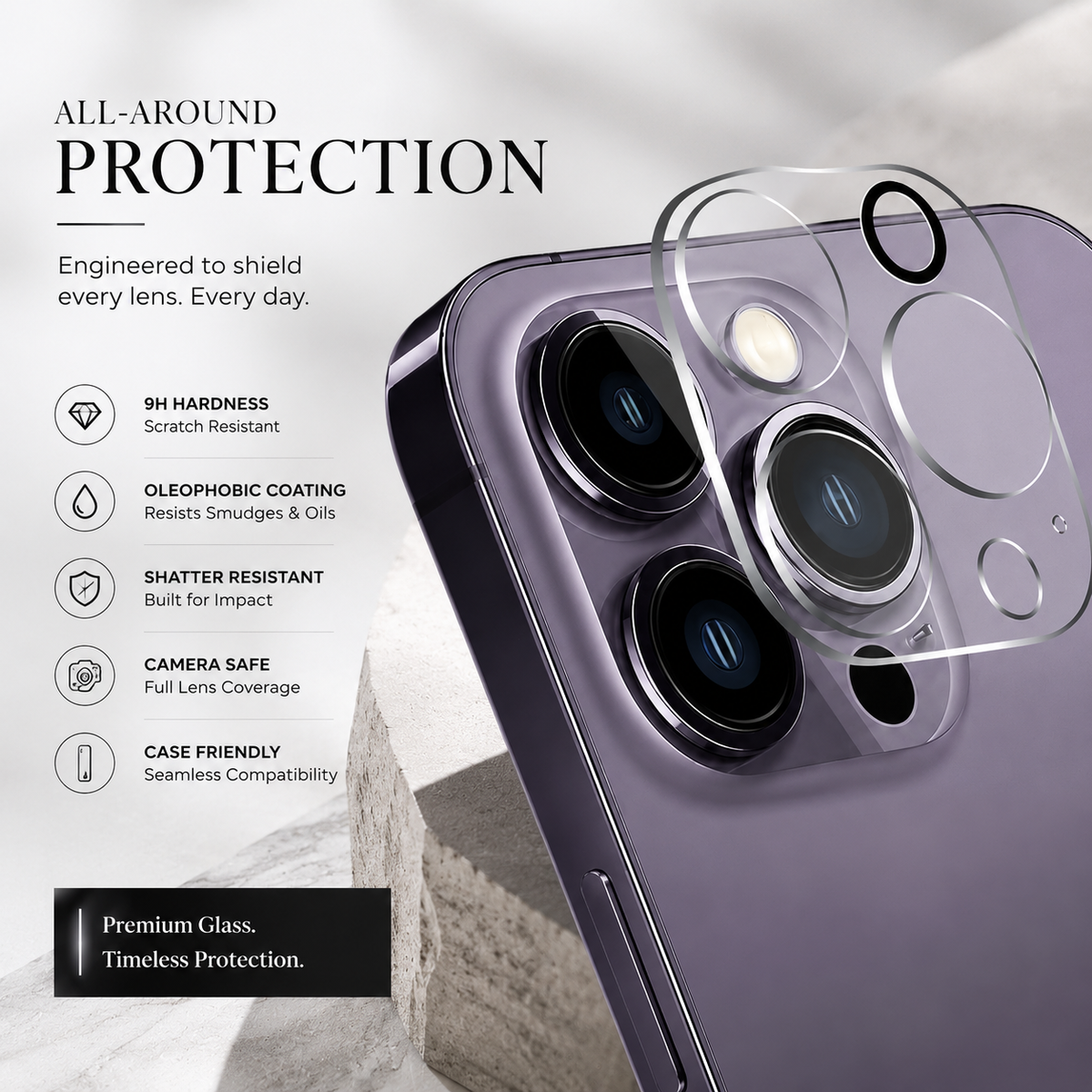 Premium Ultra Thin Camera Lens Protector 4 Pack Tempered Glass Anti Scratch Anti Fingerprint Full Coverage HD Clear Camera Cover Compatible with iPhone
