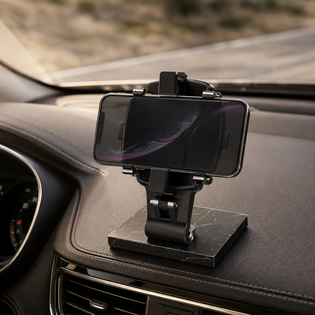 Premium Universal Car Phone Holder Mount 3 in 1 Dashboard Mirror Visor Stand 360 Rotation Anti Slip Adjustable Smartphone Holder Compatible with iPhone