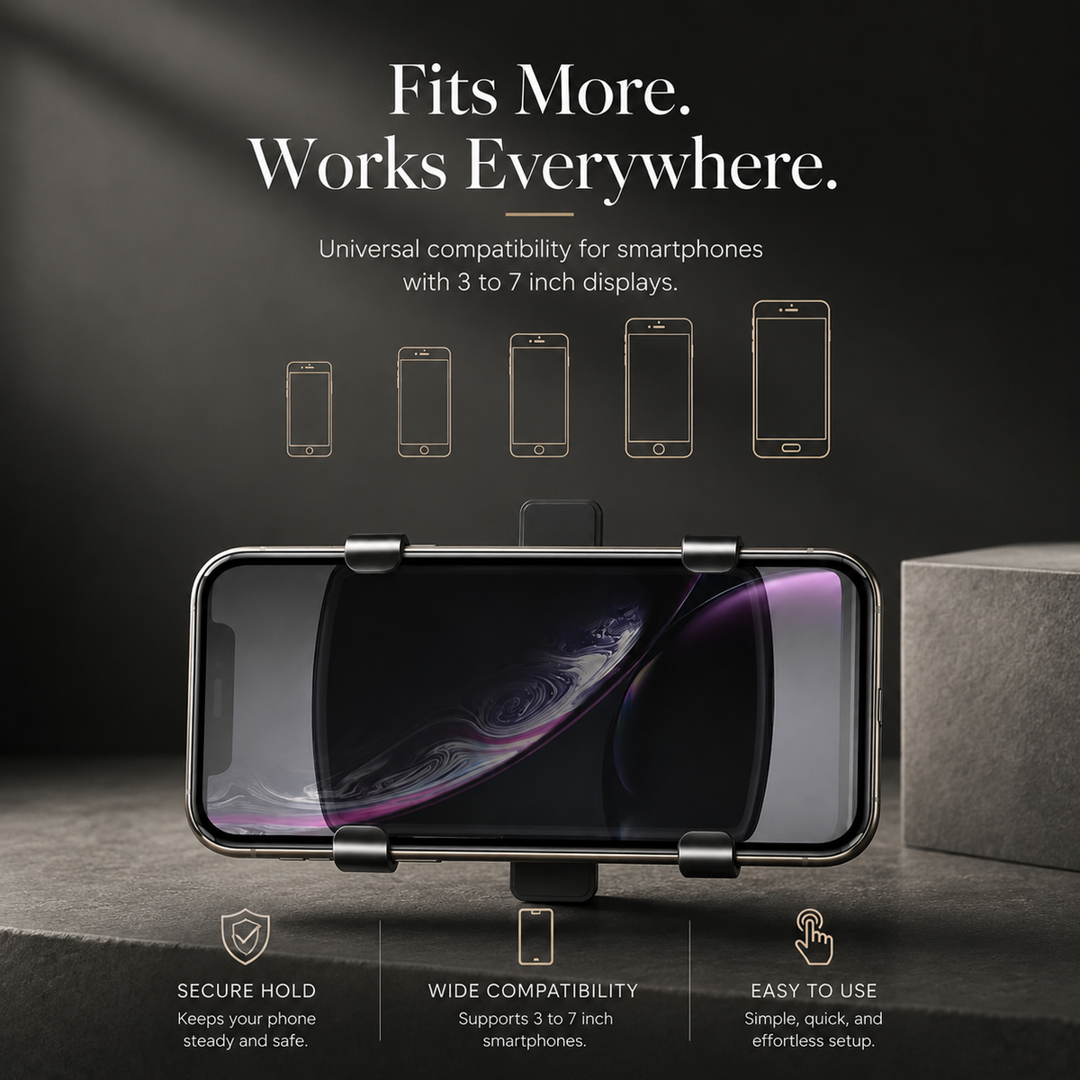 Premium Universal Car Phone Holder Mount 3 in 1 Dashboard Mirror Visor Stand 360 Rotation Anti Slip Adjustable Smartphone Holder Compatible with iPhone