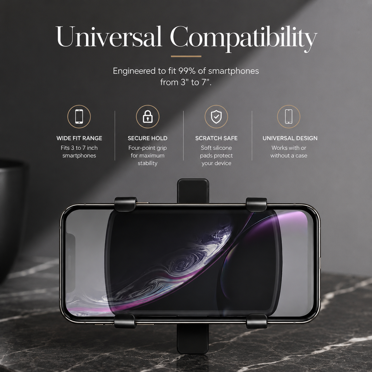 Premium Universal Car Phone Holder Mount 3 in 1 Dashboard Mirror Visor Stand 360 Rotation Anti Slip Adjustable Smartphone Holder Compatible with iPhone