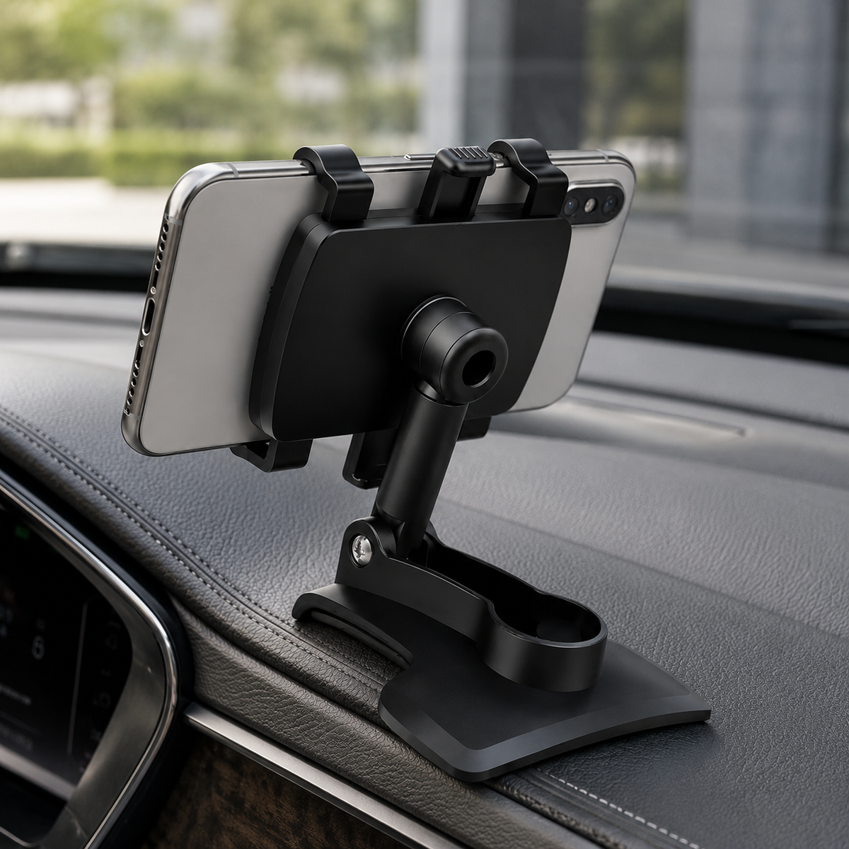 Premium Universal Car Phone Holder Mount 3 in 1 Dashboard Mirror Visor Stand 360 Rotation Anti Slip Adjustable Smartphone Holder Compatible with iPhone