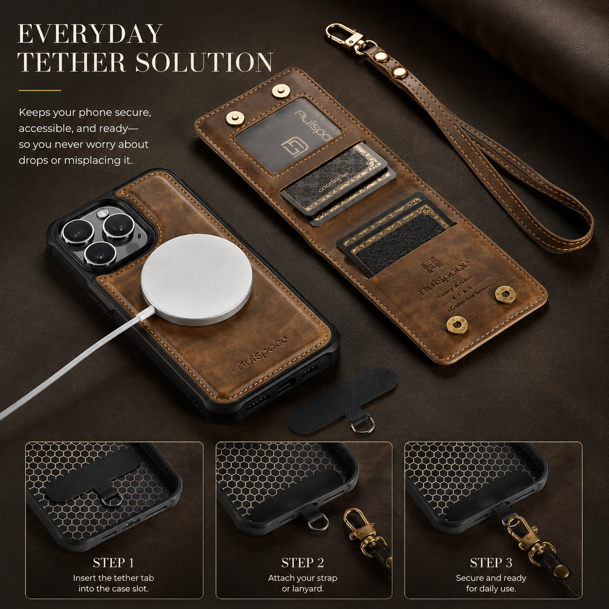 Premium iPhone Case 2-in-1 Magnetic Detachable Wallet Flip Cover PU Leather Card Holder Cash Pocket Wrist Strap Shockproof Full Protection Slim Design