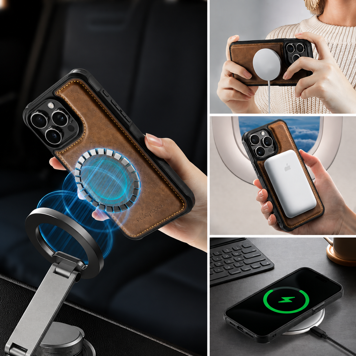 Premium iPhone Case 2-in-1 Magnetic Detachable Wallet Flip Cover PU Leather Card Holder Cash Pocket Wrist Strap Shockproof Full Protection Slim Design