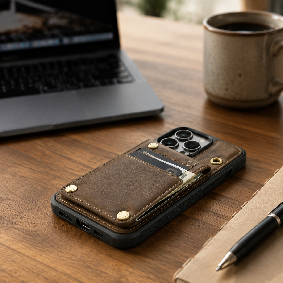 Premium iPhone Case 2-in-1 Magnetic Detachable Wallet Flip Cover PU Leather Card Holder Cash Pocket Wrist Strap Shockproof Full Protection Slim Design