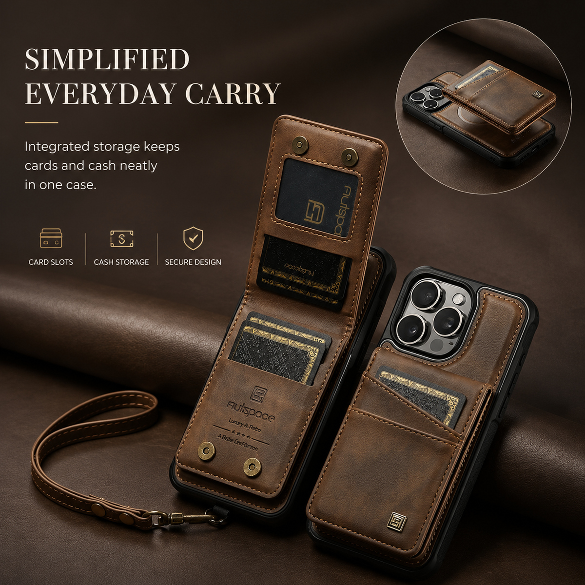 Premium iPhone Case 2-in-1 Magnetic Detachable Wallet Flip Cover PU Leather Card Holder Cash Pocket Wrist Strap Shockproof Full Protection Slim Design