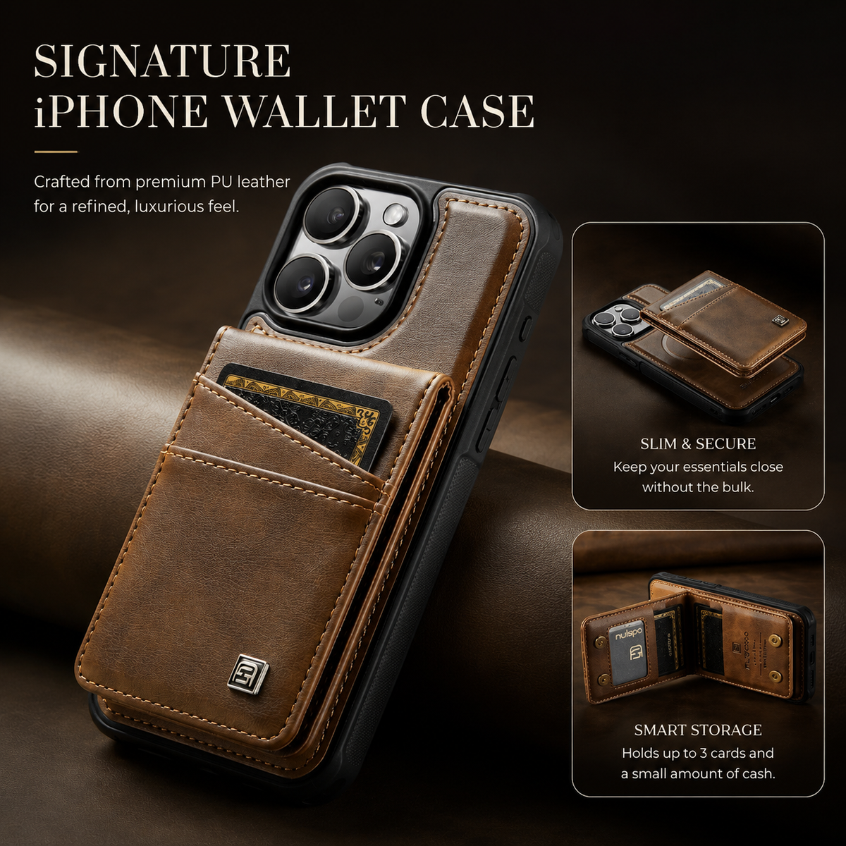 Premium iPhone Case 2-in-1 Magnetic Detachable Wallet Flip Cover PU Leather Card Holder Cash Pocket Wrist Strap Shockproof Full Protection Slim Design