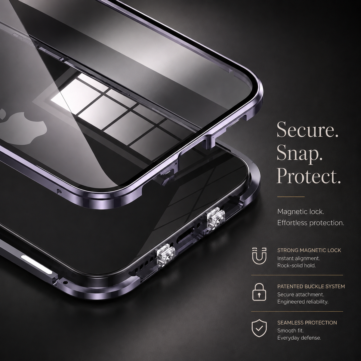 Premium iPhone Case 360 Full Protection Magnetic Glass Cover Aluminum Alloy Frame Shockproof Anti Scratch Bumper Full Coverage Camera Lens Guard Slim Design