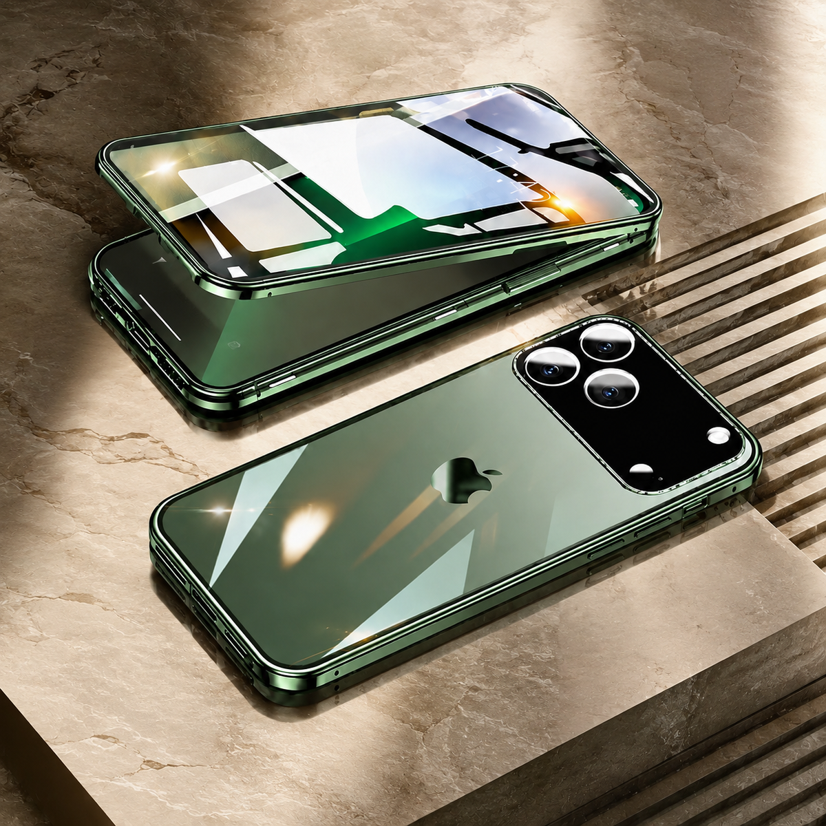 Premium iPhone Case 360 Full Protection Magnetic Glass Cover Aluminum Alloy Frame Shockproof Anti Scratch Bumper Full Coverage Camera Lens Guard Slim Design