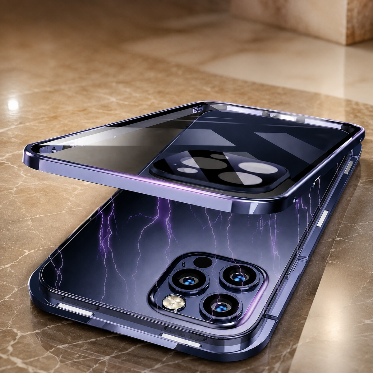 Premium iPhone Case 360 Full Protection Magnetic Glass Cover Aluminum Alloy Frame Shockproof Anti Scratch Bumper Full Coverage Camera Lens Guard Slim Design