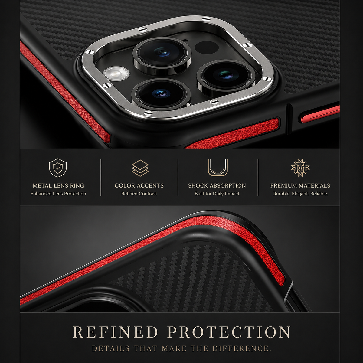 Premium iPhone Case 600D Kevlar Series Magnetic Cover Metal Camera Ring Half Wrapped Dual Layer Carbon Fiber Shockproof Slim Protective Design