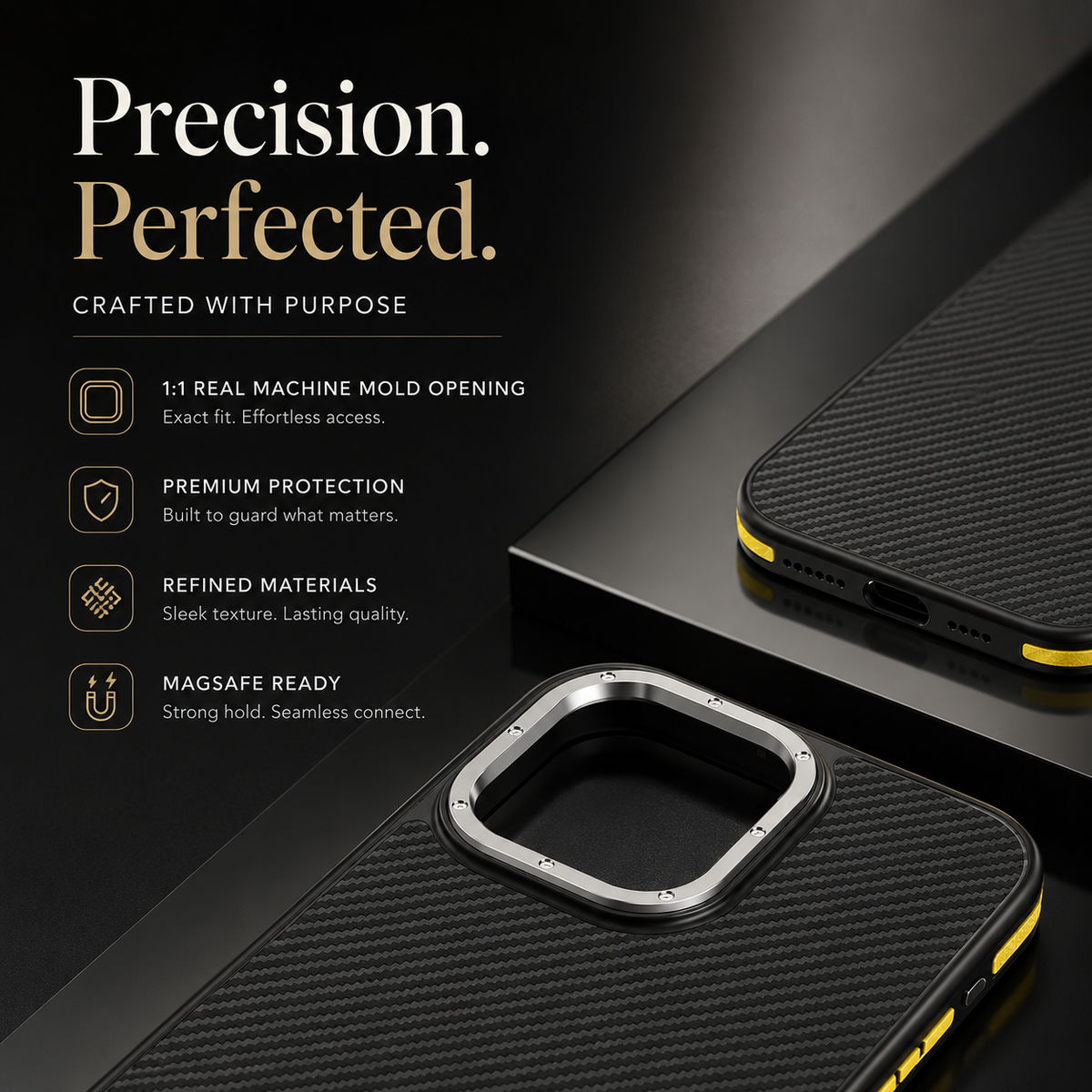 Premium iPhone Case 600D Kevlar Series Magnetic Cover Metal Camera Ring Half Wrapped Dual Layer Carbon Fiber Shockproof Slim Protective Design
