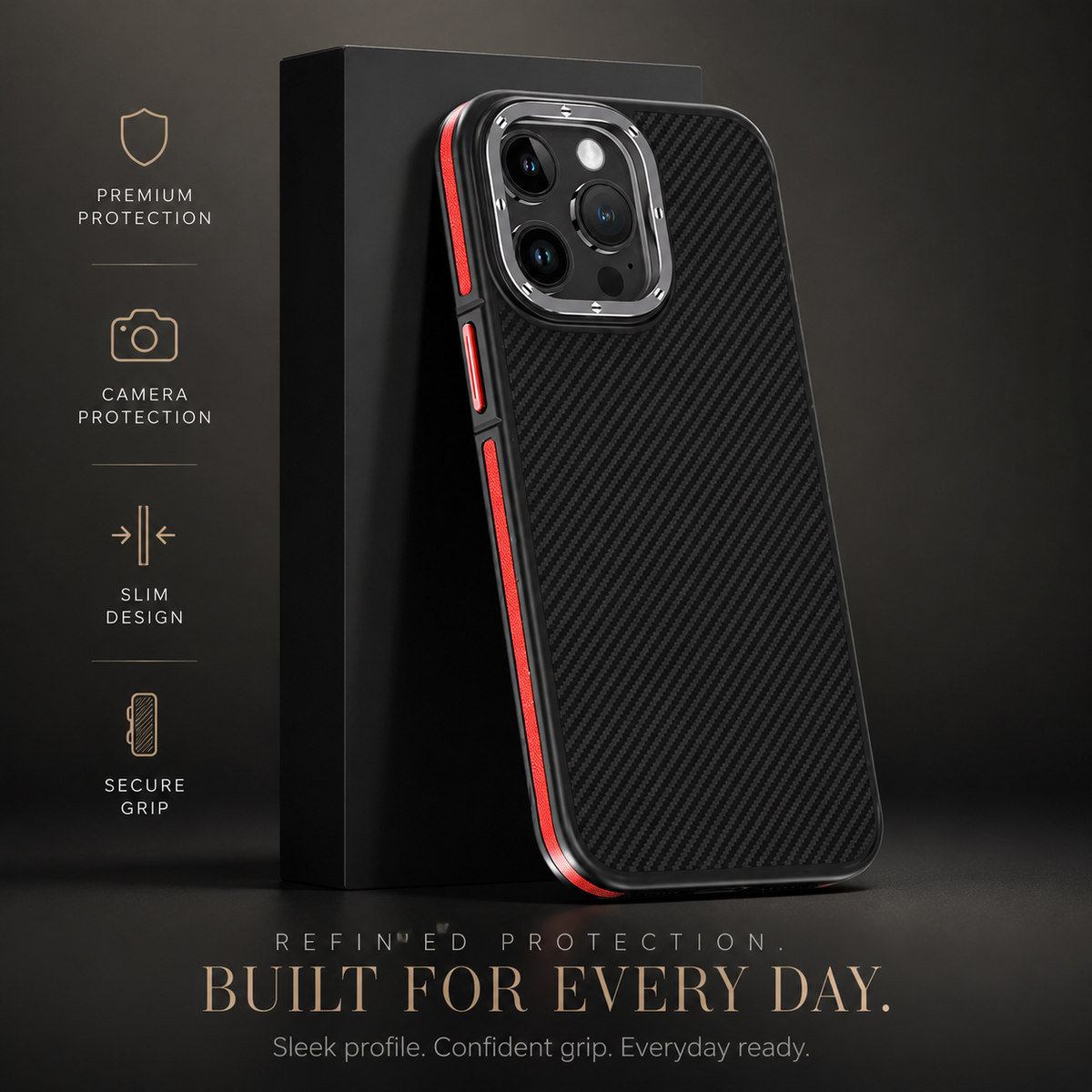 Premium iPhone Case 600D Kevlar Series Magnetic Cover Metal Camera Ring Half Wrapped Dual Layer Carbon Fiber Shockproof Slim Protective Design