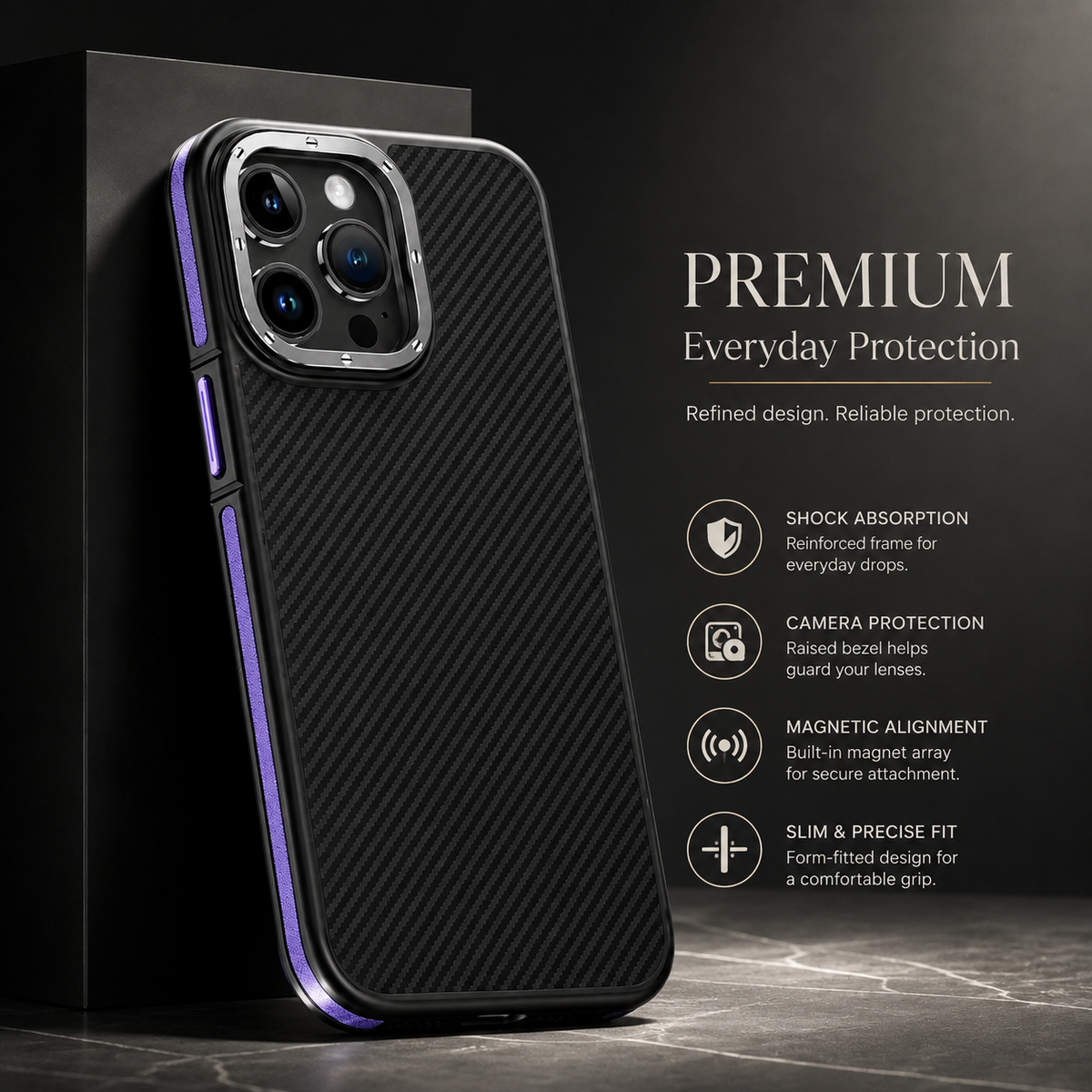 Premium iPhone Case 600D Kevlar Series Magnetic Cover Metal Camera Ring Half Wrapped Dual Layer Carbon Fiber Shockproof Slim Protective Design