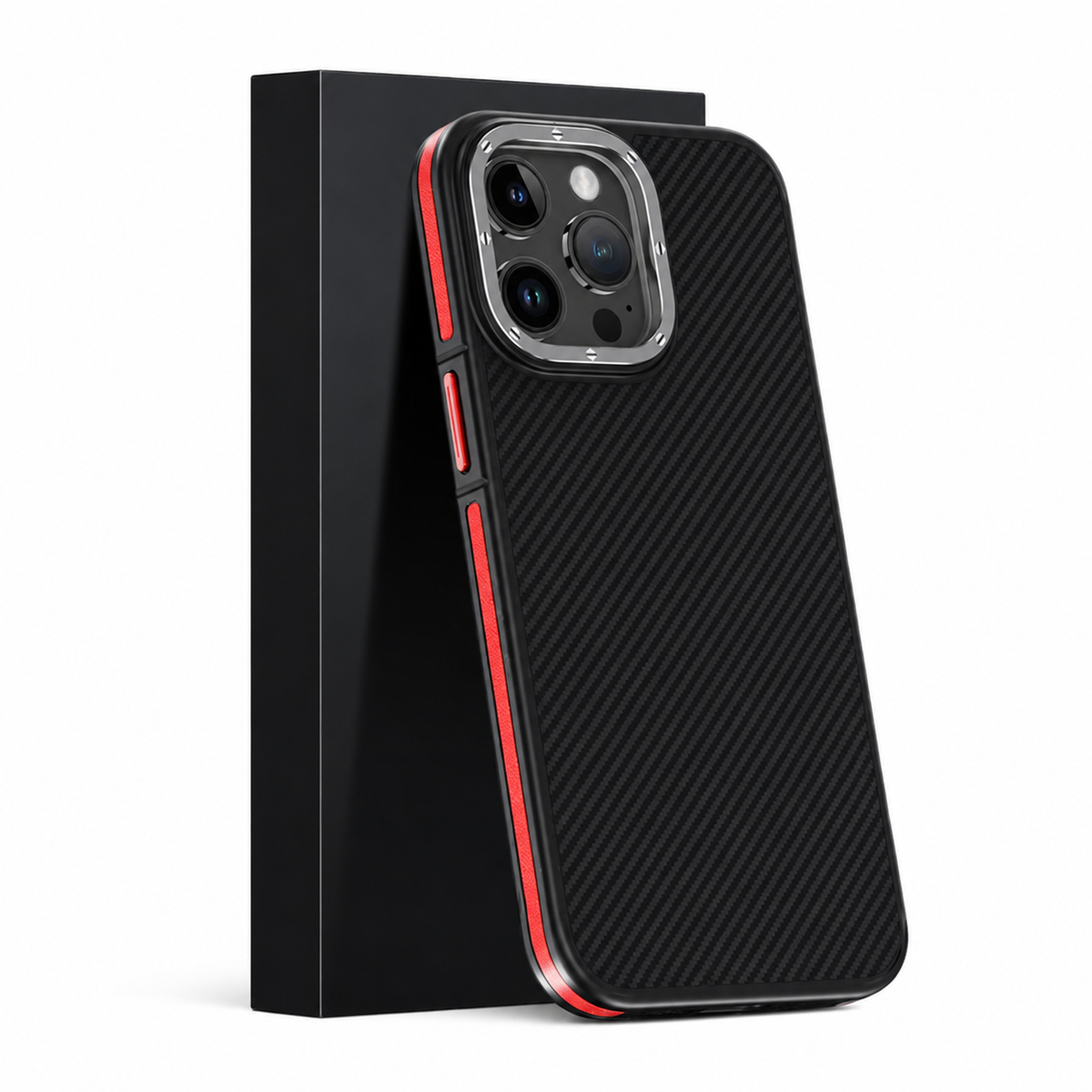 Premium iPhone Case 600D Kevlar Series Magnetic Cover Metal Camera Ring Half Wrapped Dual Layer Carbon Fiber Shockproof Slim Protective Design