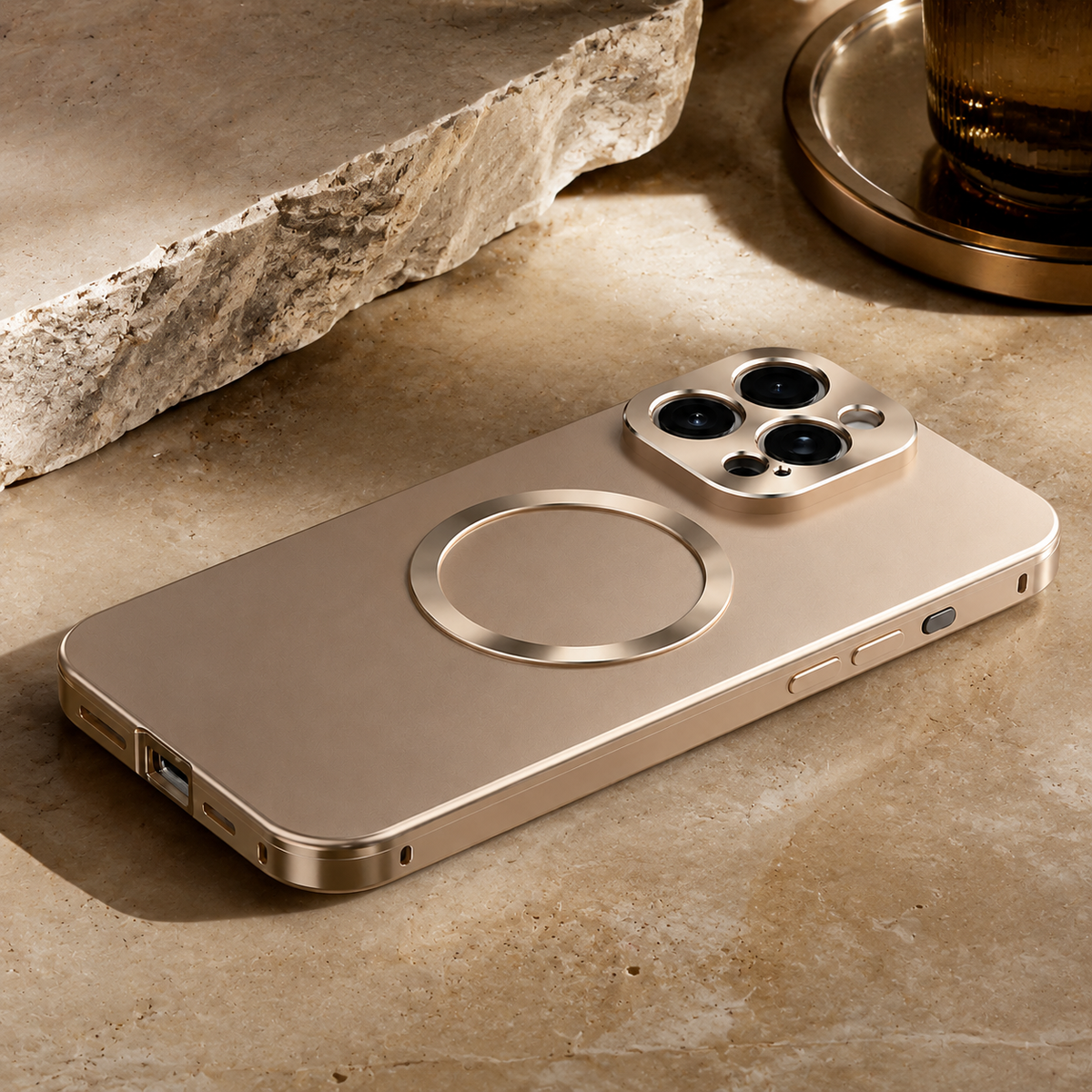 Premium iPhone Case All Aluminum Magnetic Frame Frosted PC Backplate Ultra Thin Shock Absorbing Protective Cover Camera Lens Guard Slim Durable Design