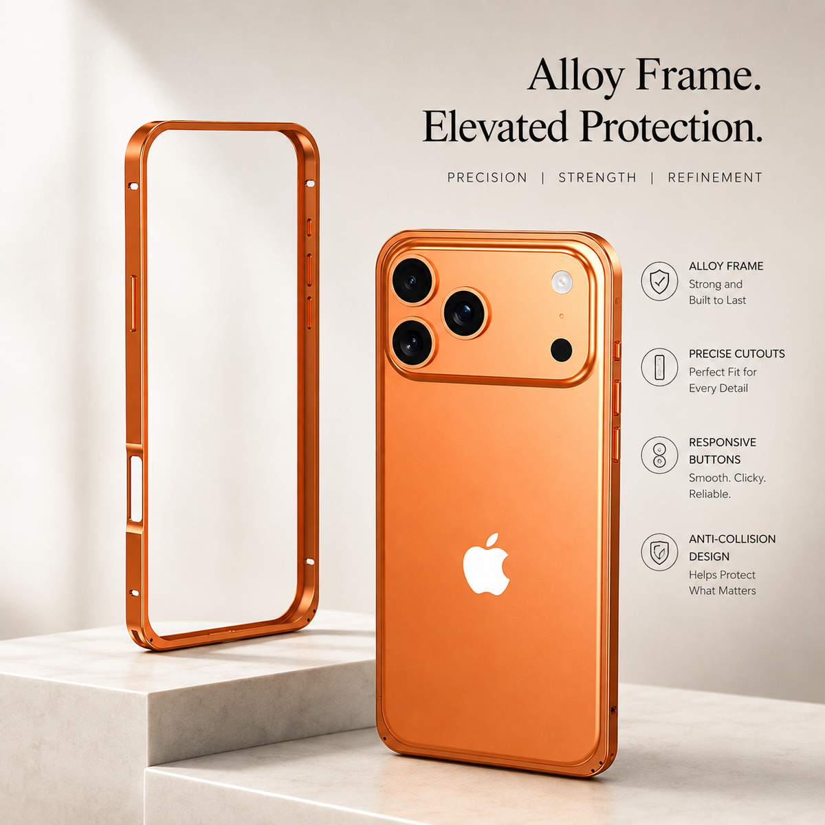Premium iPhone Case Alloy Metal Frame Bumper Shockproof Anti Drop Matte Slim Reinforced Edge Corner Protection Lightweight Minimalist Protective Cover