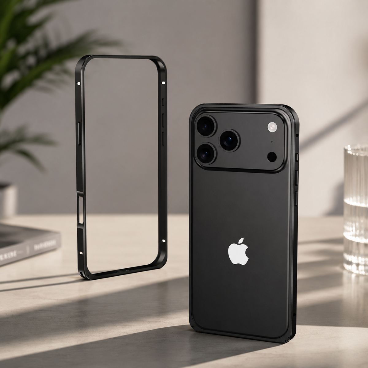 Premium iPhone Case Alloy Metal Frame Bumper Shockproof Anti Drop Matte Slim Reinforced Edge Corner Protection Lightweight Minimalist Protective Cover