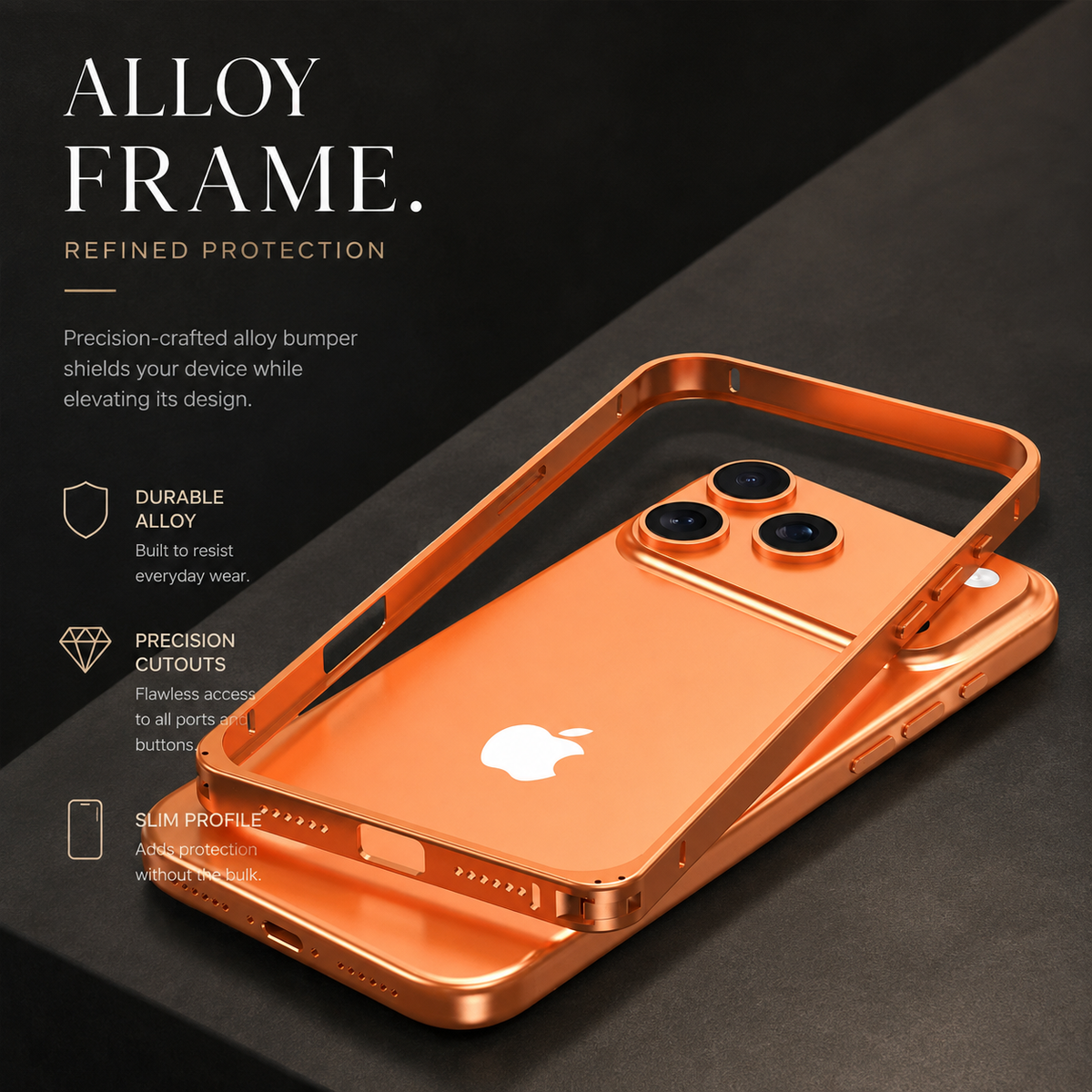 Premium iPhone Case Alloy Metal Frame Bumper Shockproof Anti Drop Matte Slim Reinforced Edge Corner Protection Lightweight Minimalist Protective Cover