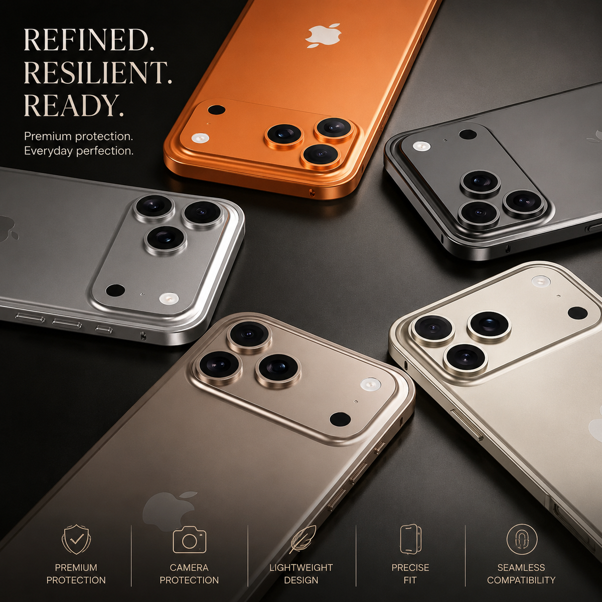 Premium iPhone Case Alloy Metal Frame Bumper Shockproof Anti Drop Matte Slim Reinforced Edge Corner Protection Lightweight Minimalist Protective Cover