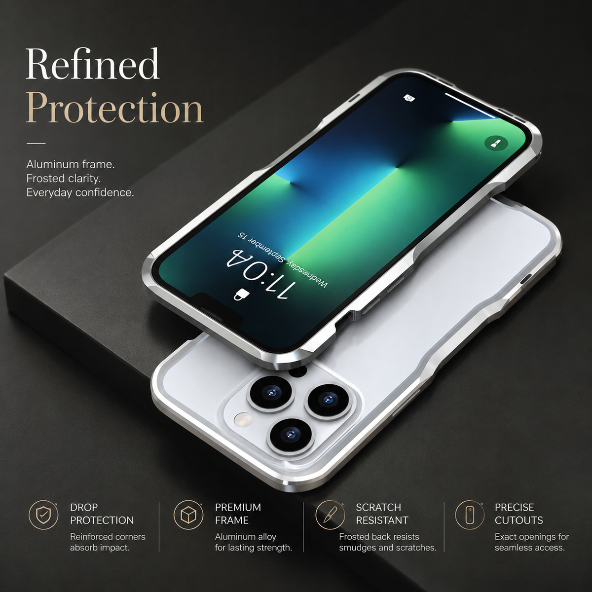 Premium iPhone Case Aluminum Alloy Armor Metal Bumper Shockproof Protective Frame Anti Scratch Anti Fingerprint Slim Reinforced Edge Protection Cover Case