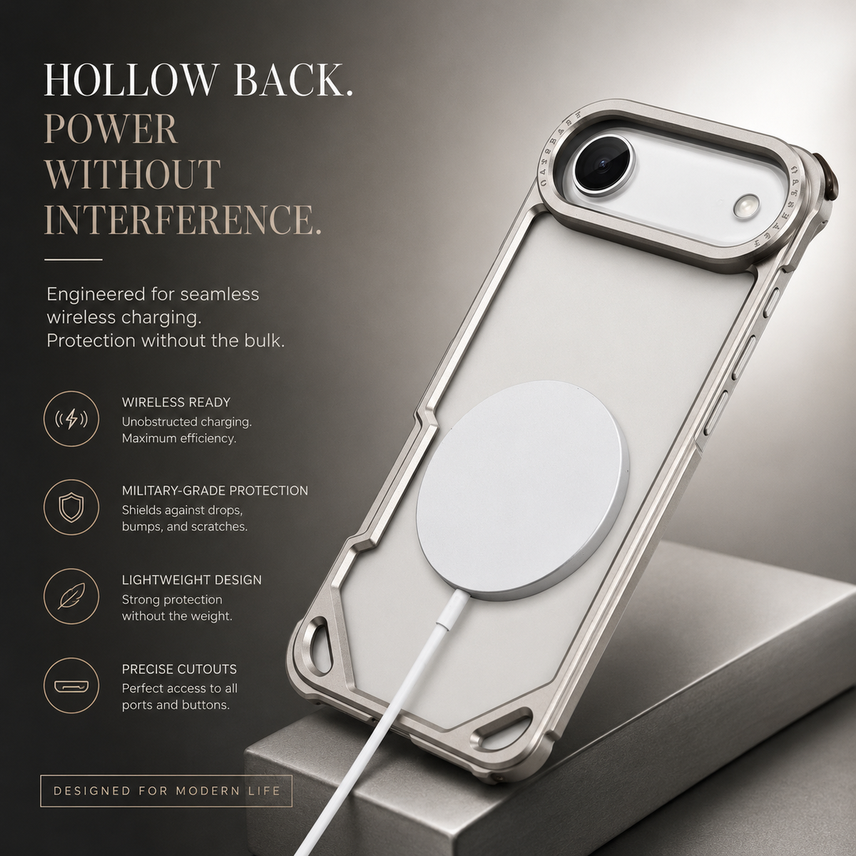 Premium iPhone Case Aluminum Alloy Bumper Ultra Thin Shockproof Protective Cover Open Back Wireless Charging Slim Lightweight Reinforced Edge Frame